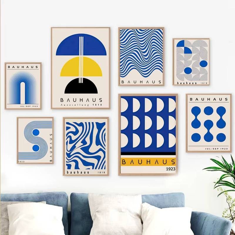 Giữa Thế Kỷ Hiện Đại Xanh Bauhaus Trừu Tượng Hình Học Tranh Canvas Phòng Khách Trang Trí Treo Tường Nghệ Thuật Poster Và In Hình