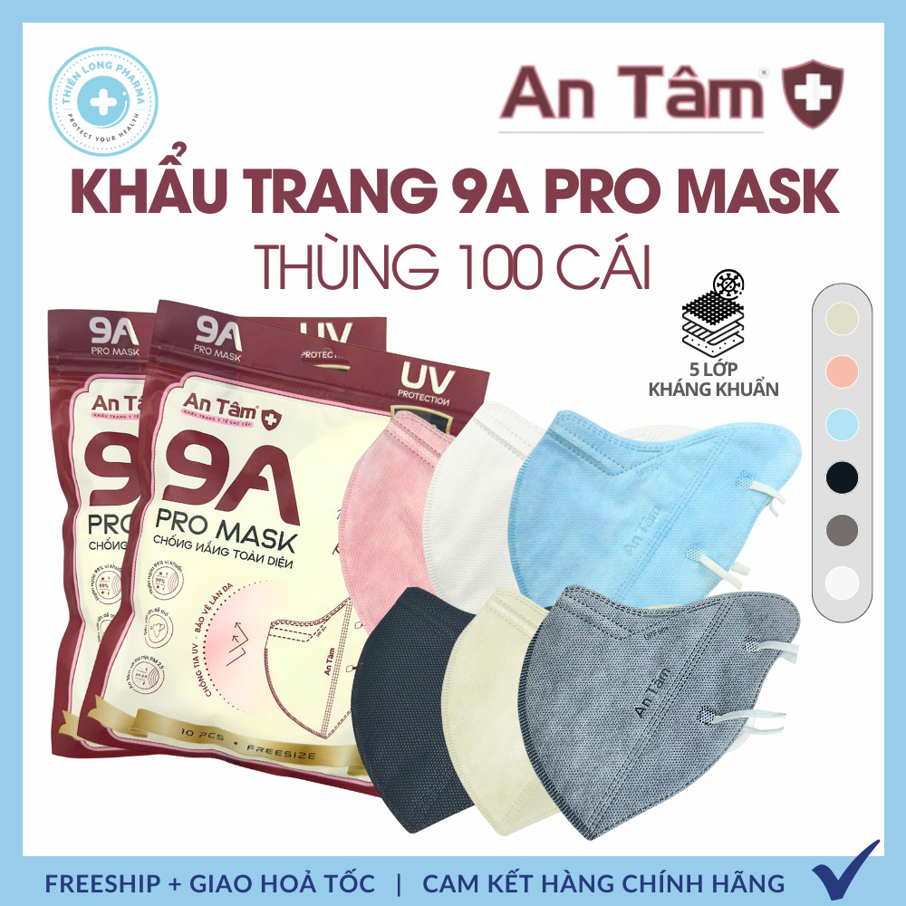 Combo 50 cái khẩu trang 9A An Tâm Chống Nắng Toàn Diện, hàng hính hãng 5 lớp siêu dày dặn, bao trọn khuôn mặt