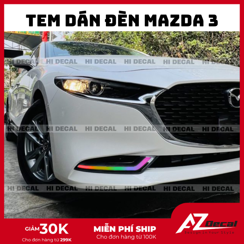 Decal dán đèn Mazda 3, Tem đèn Madza 3 trang trí xe chống nước, bền màu Az Decal