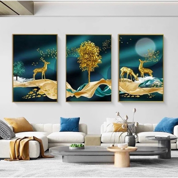 Bộ tranh dán tường 3 mảnh cho phòng khách, phòng ngủ, ghế sofa, phòng ăn, trang trí tường
