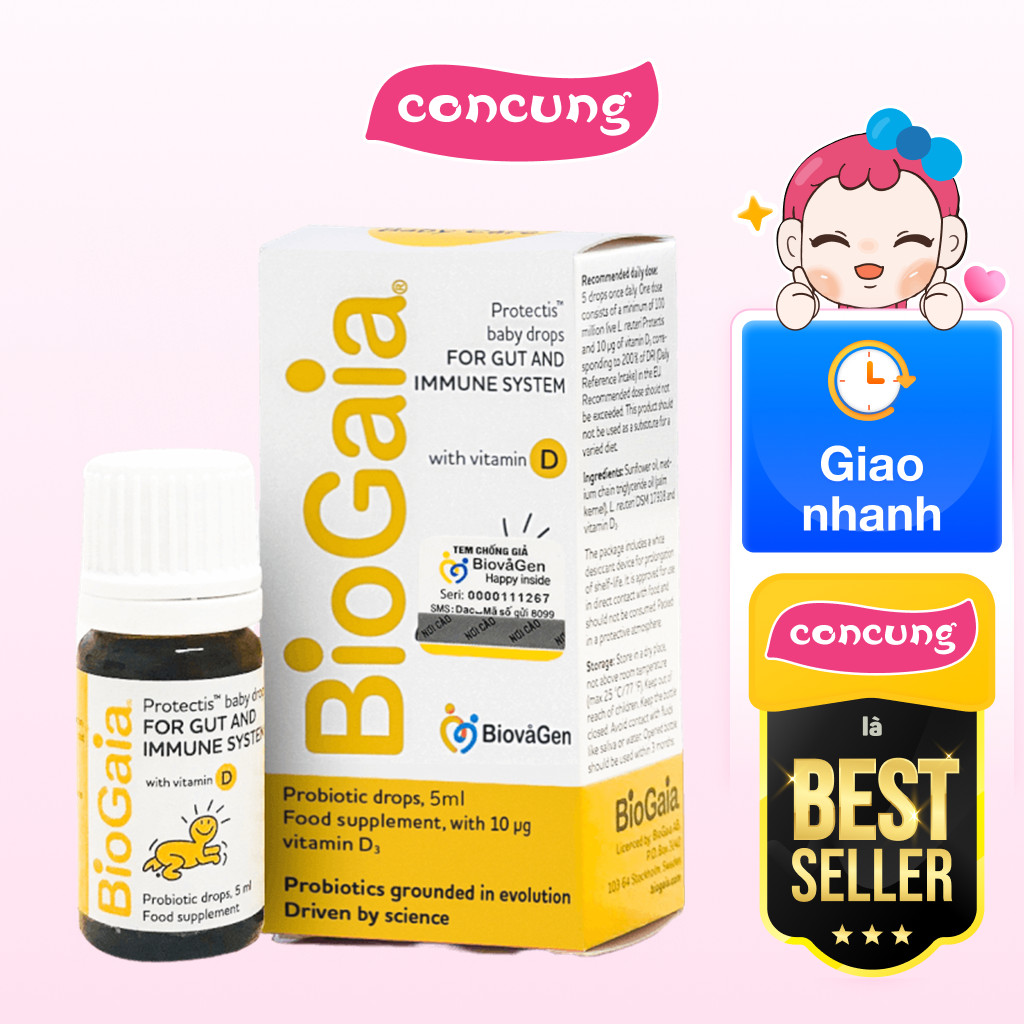 Men vi sinh BioGaia Protectis + Vitamin D3 5ml - concung