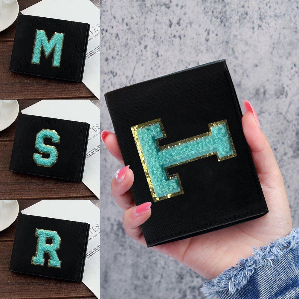 Coin Purses Vintage multiwallet foldable ultra-thin portable wallet with Green embroidered letter lo