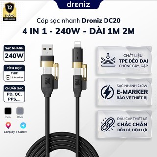  Dây Cáp Sạc Nhanh 4 in 1 240W DC20 TPE Mềm mịn Chip E-Marker Cho Phone 8-16 promax Android MBook 