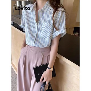 Lovito áo sơ mi sọc nút thanh lịch cho nữ lne66142