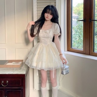 Váy Liền Dáng Ngắn Thắt Nơ Phong Cách Công Chúa Ngọt Ngào