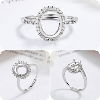 Đa Năng DIY Nhẫn Khung S925 Mạ Bạc Mở Đầu Nhẫn Nữ Trần Khay dát Đá Quý Ngọc Hình Bầu Dục Trứng Mì