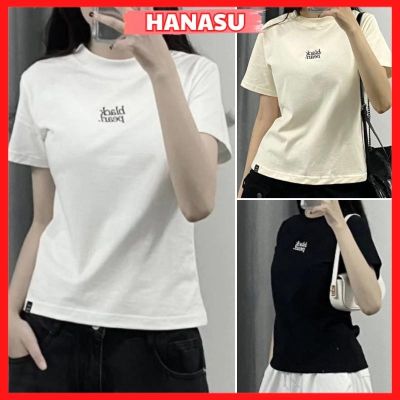  Áo baby tee nữ cổ tròn cộc tay form vừa chất cotton khô áo baby tee dáng vừa thêu hình black fearl A142 HANASU 