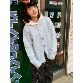 Blessed áo len cardigan áo khoác cardigan Xu hướng Cổ điển Korean Vintage WLQ2470KRT 30Z240723