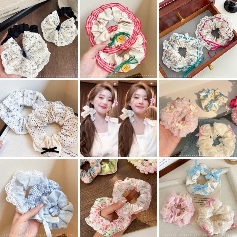 Thời Trang Hàn Quốc Lớn Buộc Tóc Bộ Dễ Thương Nơ Tóc Dây Đuôi Ngựa Mũ Đội Đầu Ren Băng Đô Bé Gái Phụ