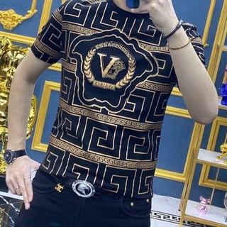 Tay ngắn thời trang thường ngày mùa hè cho nam phong cách Châu Âu nhẹ sang trọng in họa tiết sang trọng