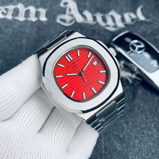Đồng hồ cơ tự động giải trí thể thao sang trọng quyến rũ Đồng hồ đeo tay sang trọng cao cấp PATEK PHILIPPE Nautilus Mặt số màu đỏ Dây đeo bằng thép không gỉ tinh tế Thời trang tuyệt đẹp Đồng hồ nam tinh tế,