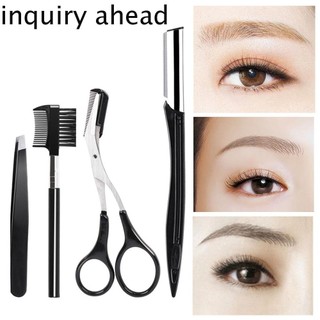 [Hàng mới về] Bộ 4 dụng cụ cắt tỉa và chải lông mày bằng thép không gỉ chuyên nghiệp tiện lợi