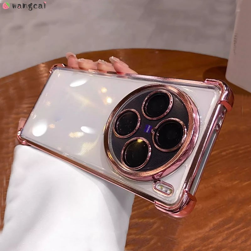 Dành Cho Vivo X100 X100s X90 X80 Pro X70 X60 Ốp Điện Thoại Có Ống Kính Máy Ảnh Mạ Sáng Bóng Kinh Doanh Đơn Giản Trong Suốt Bốn Góc Túi Khí Chống Sốc Vỏ Mềm