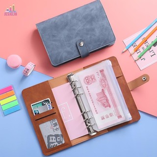 JESJELIU Phong Bì Tiền Mặt Có Thể Đổ Lại Thẻ Ngân Hàng Với 12 Phong Bì Trong Suốt Da 6 Nhẫn Tròn Phong Bì Ví
