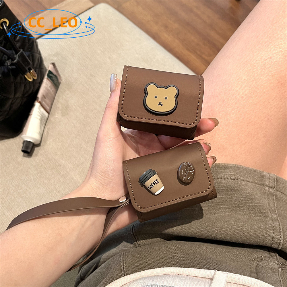 For Baseus AirGo AS01 Case Cartoon Coffee Baseus Bowie E10 / E11 / M2 Leather Soft Case Cute Bear La