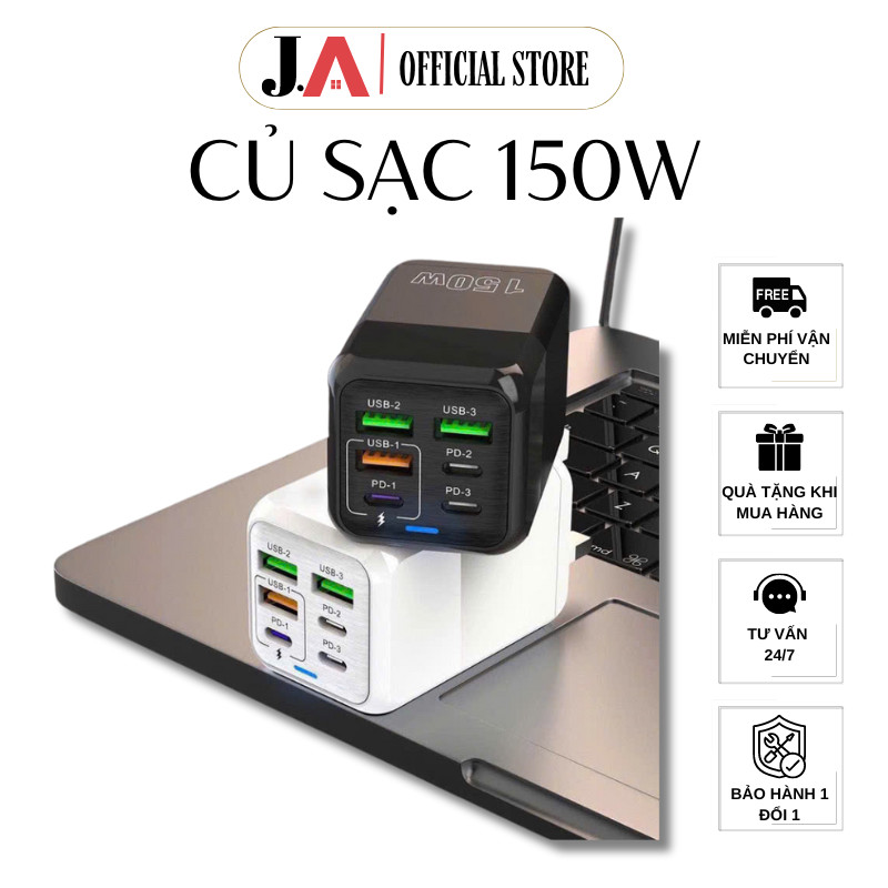 Bộ Sạc Nhanh, Củ Sạc Nhanh Đa Cổng 150W 3USB + 3PD, 4USB + 2PD Bộ Chuyển Đổi Nguồn 3.0 ĐT Cho iOS, T