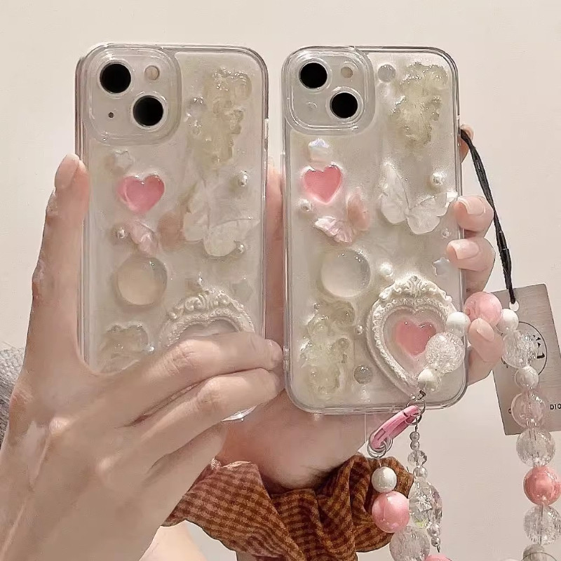 Ốp điện thoại mềm hình bướm màu hồng sang trọng 3D GEM Gemstone HP iP iPhone X XR XS Max 16 Pro Max 11 12 13 14 15 16 Pro Max Ốp lưng thời trang nữ trong suốt