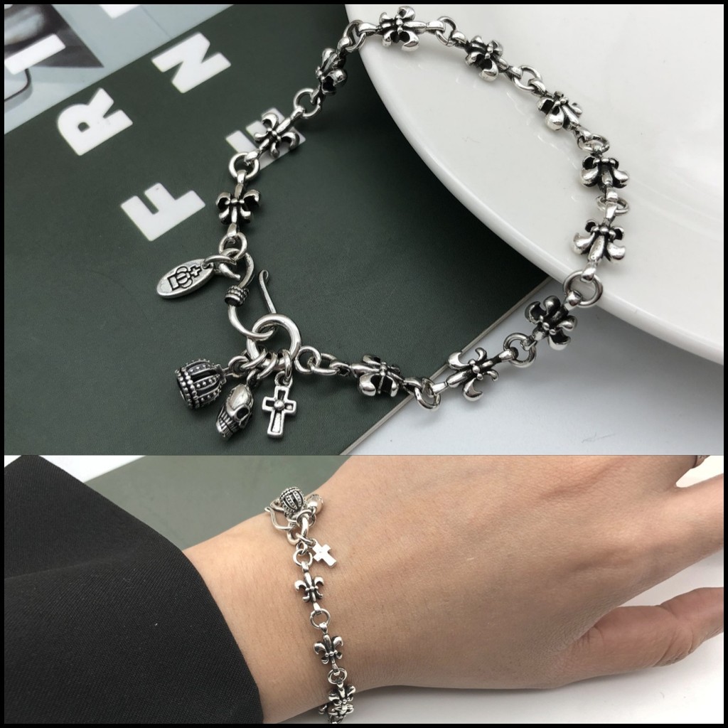 Chrome HEARTS Bạc 925 Vòng Tay Artichoke Đa Yếu Tố Mặt Dây Chuyền Vòng Tay Retro Punk Rock Phụ Kiện 