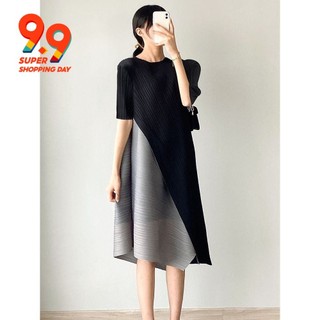 Miyake Xếp Ly Màu Sắc Phù Hợp Với Nữ Chiều Dài Giữa Rời Ôm Hơn Nhìn Mùa Hè Phong Cách Mới Tính Khí Tay Ngắn Cao