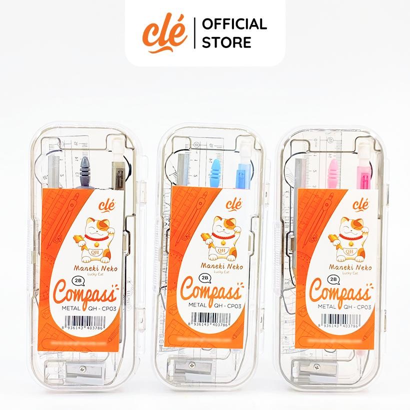 CLÉ [ĐỘC QUYỀN] Bộ Compass Chì Gỗ Tiện Lợi - Dụng Cụ Học Tập - Compass