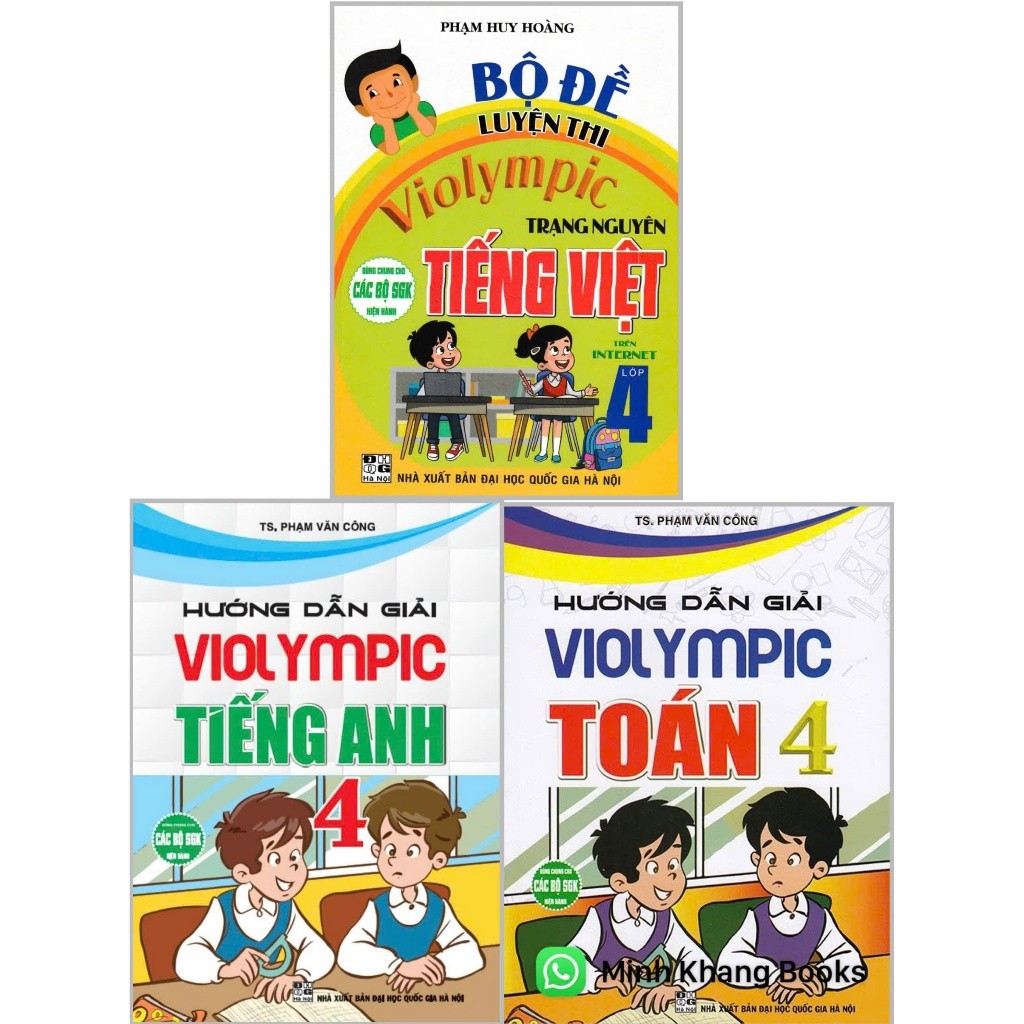 Sách -Combo: Hướng Dẫn Giải Violympic Toán 4+Violympic Tiếng Anh 4+Bộ Đề Luyện Thi Olympic Tiếng Việ