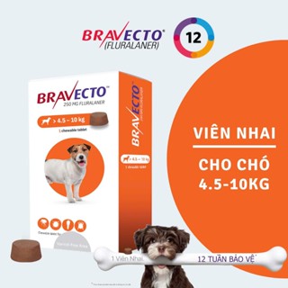 Bravecto Hộp 1 viên nhai vị thịt bò cho chó 4.5-10kg phòng & diệt, trị ve, rận, bọ chét, ghẻ, xà mâu