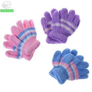 Dasbsug Sang Trọng Sọc Găng Tay Lông Cho Bé Găng Tay Hoạt Hình Găng Tay Full FInger Găng Tay Ngoài Trời Mùa Đông Cho Trẻ Em San Hô Fle