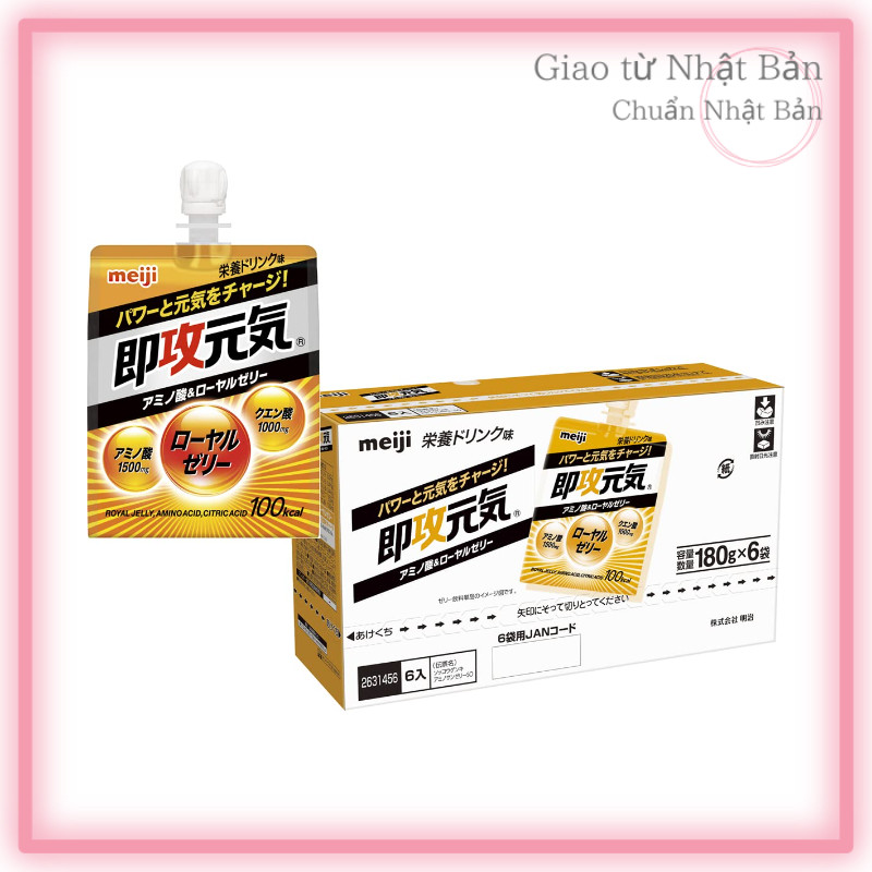 Meiji Sokkou Genki Jelly (180g × 6 Túi) | Thạch Uống Nhật Bản | Hương Thanh Mát | Dưỡng Chất Tự Nhiê