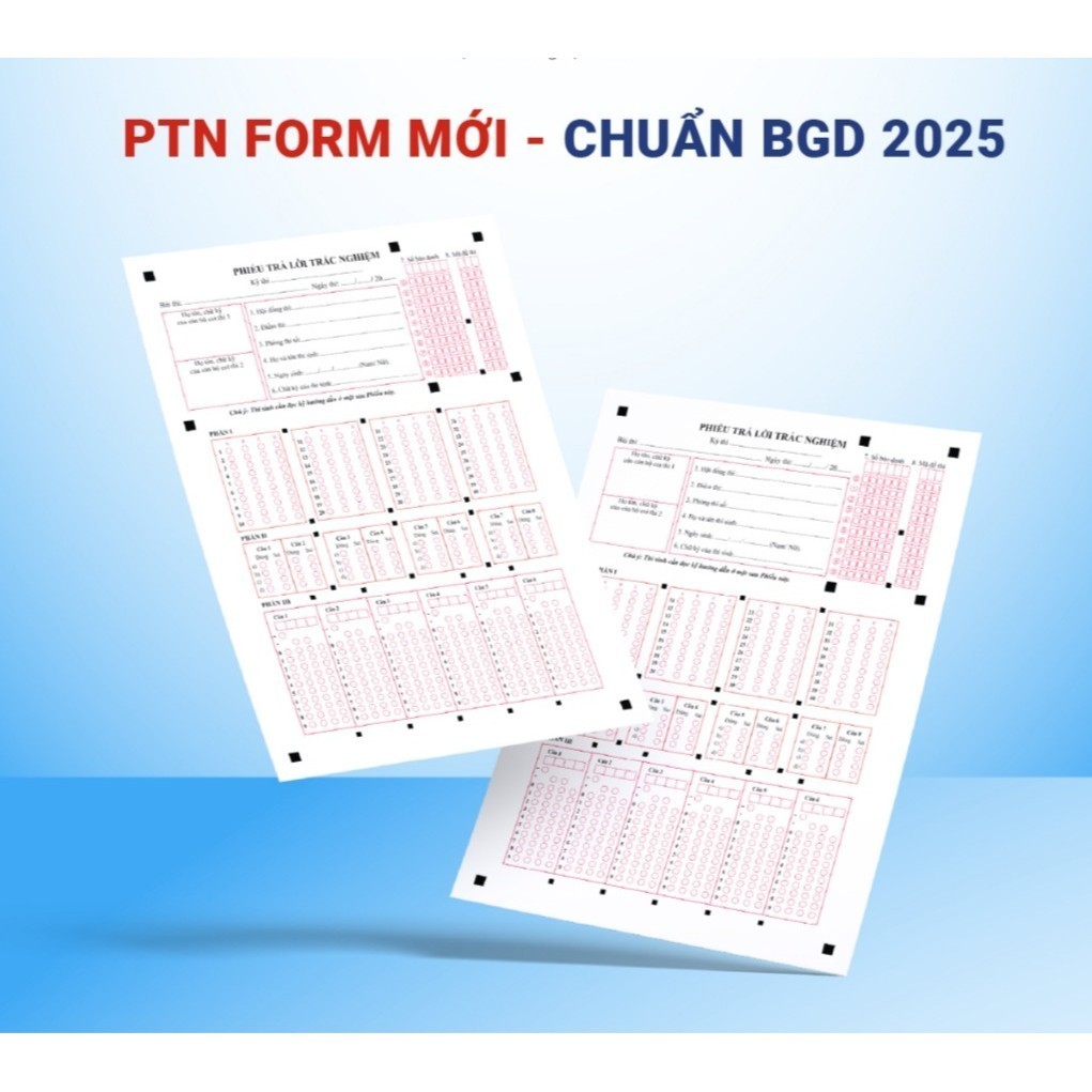 (SET 200 TỜ A5) Phiếu trả lời trắc nghiệm chuẩn cấu trúc thi THPT  quốc gia theo form mới chuẩn 2025