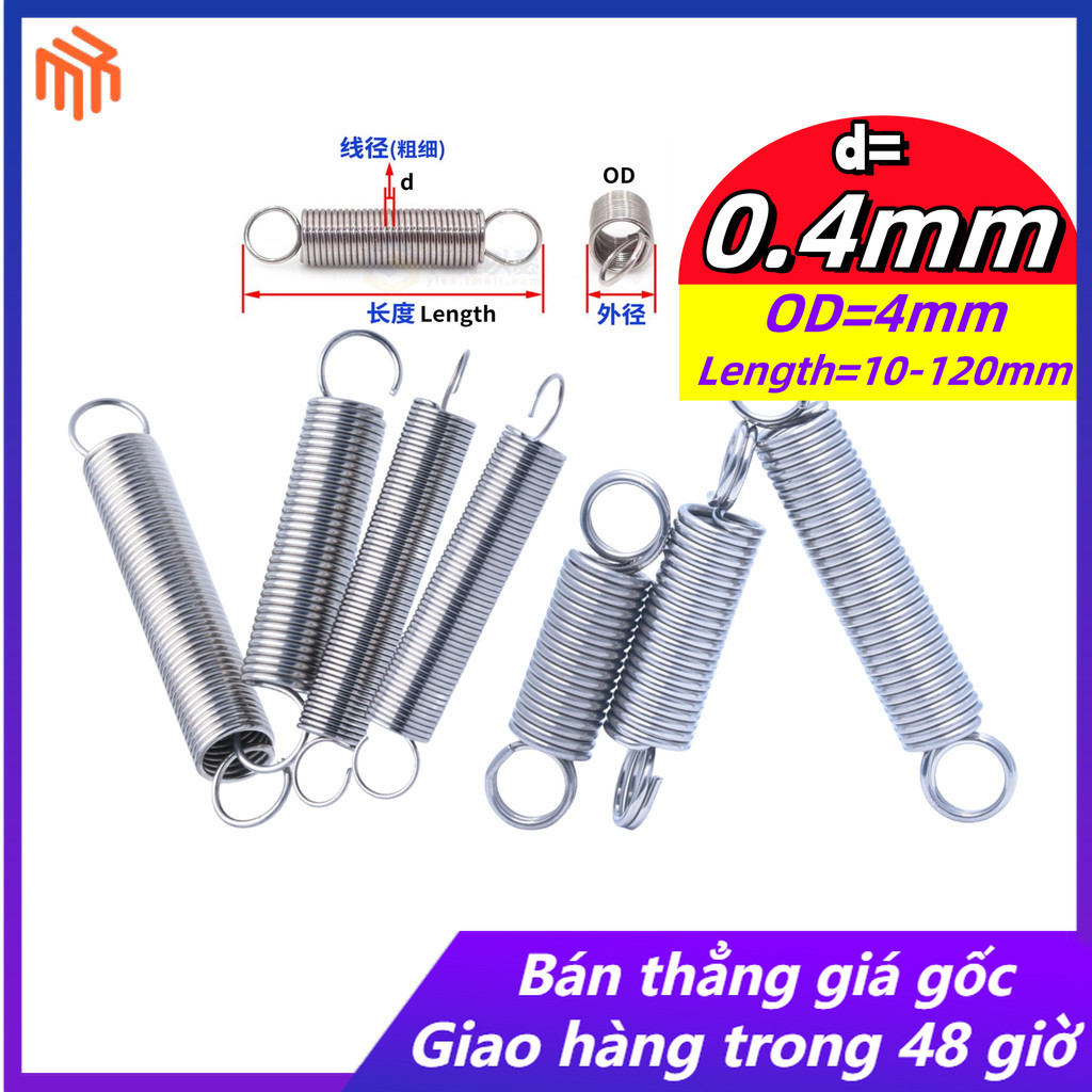 Lò xo căng thẳng inox 304 d = 0,4mm, OD4mm, L = 15 ~ 120mm lò xo căng thẳng có móc, áp dụng cho cửa 