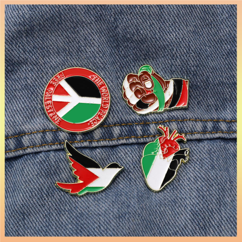 Trang Trí Cờ Palestine Pin Hợp Kim Kẽm Nắm Tay Thổ Cẩm Hình Học Thời Trang Chim Thổ Cẩm Cho Ve Áo Ph
