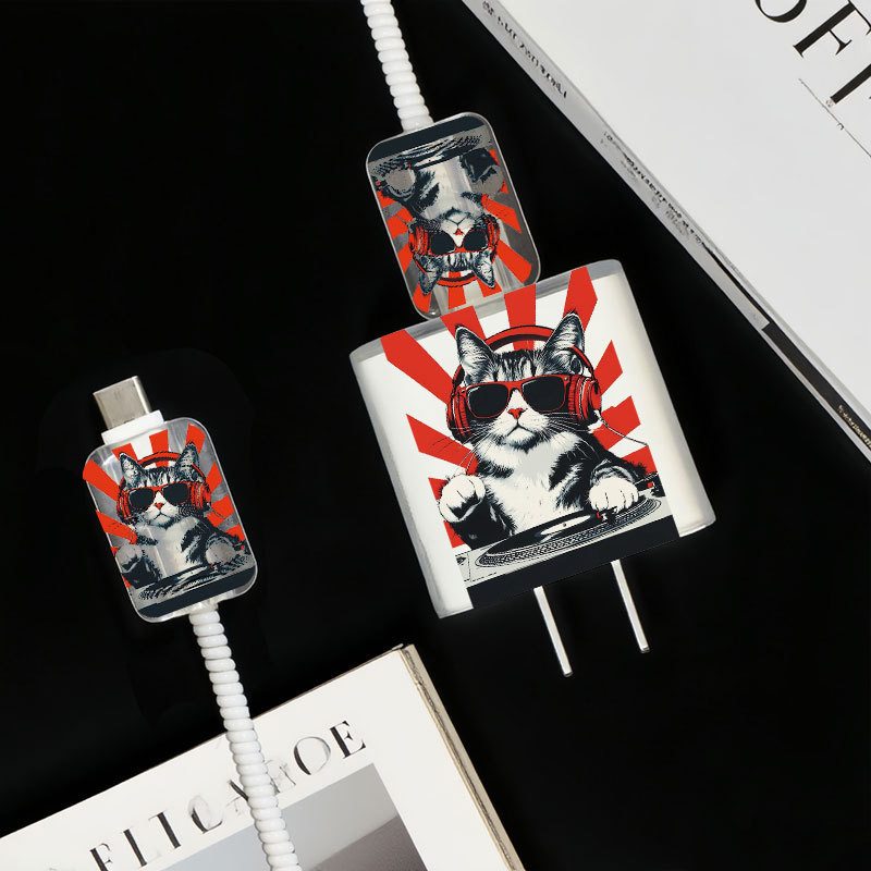 4 trong 1 / Phim hoạt hình dễ thương DJ Cat DIY 18w / 20w Bộ bảo vệ bộ sạc Vỏ bảo vệ cáp Tương thích