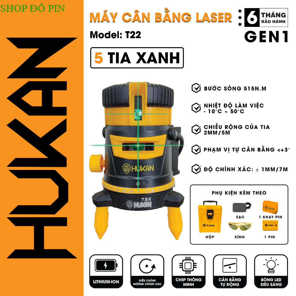 [Chính hãng] Máy Cân Bằng Laze HUKAN HK-T22 - Máy cân mực Hukan chính hãng Sài Gòn đồ pin