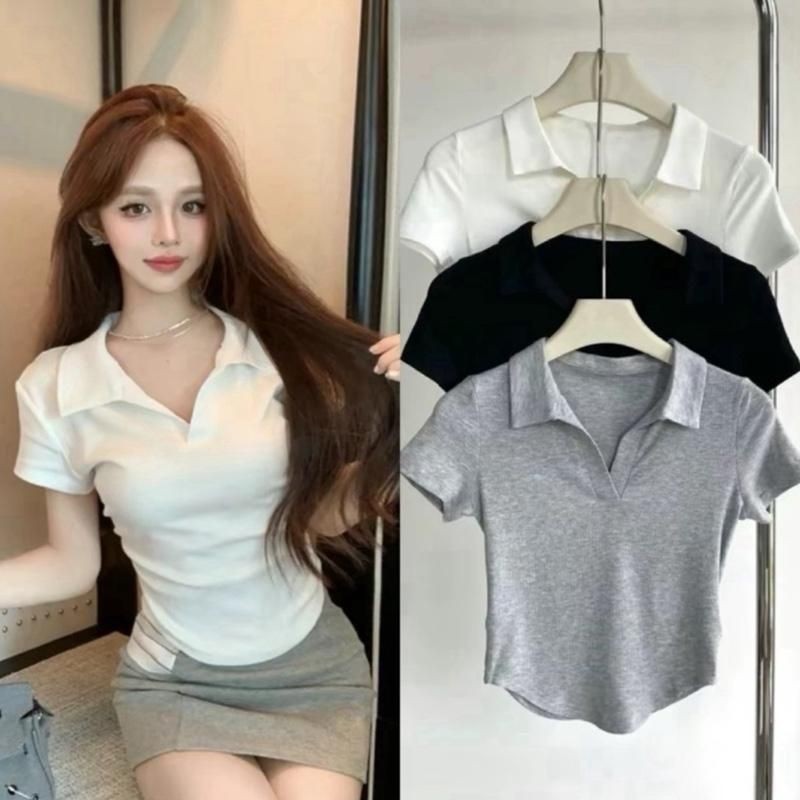 A88 Áo thun nữ tay ngắn Croptop Cổ Bẻ , Áo Polo Nhiều Màu size dưới 53kg mã a88
