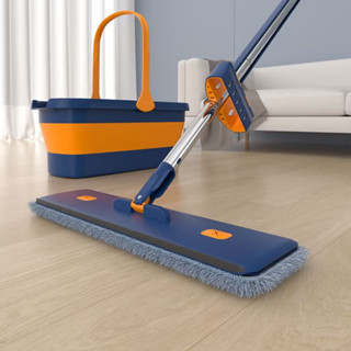 Bộ chổi lau nhà gấp gọn kèm xô + 4 bông lau, Chổi lau nhà tự vắt bàn lau 48cm, cán lau chắc chắn