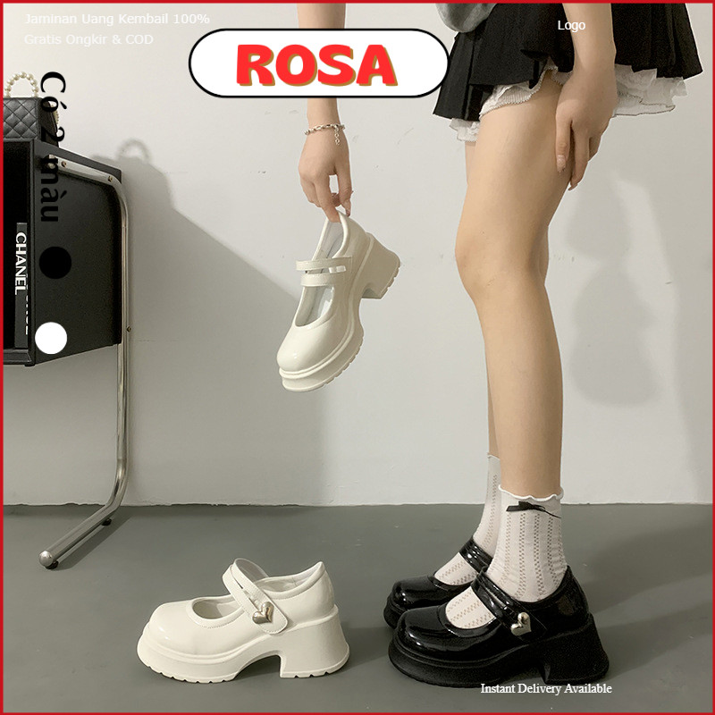 Giày búp bê Barbie nữ da bóng phong cách Anh cổ điển đế dày cao 4 cm ROSA BB-0218