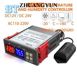 Bộ điều khiển độ ẩm nhiệt độ với đầu dò kép stc-3028 có màn hình led ac110-220v pcb 24v 10a