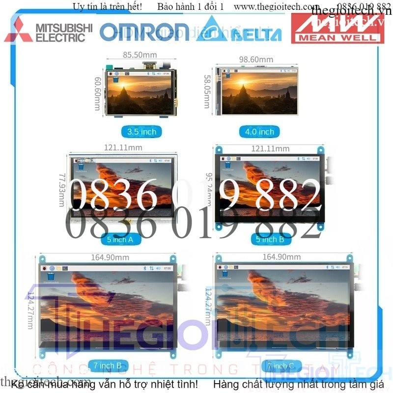 Màn hình cảm ứng điện dung HDMI Raspberry Pi thế hệ thứ 3/4 kích thước 3.5 inch, 4.3 inch, 5 inch, 7