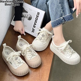 Giày thể thao thông thường đế bệt dành cho nữ Giày bánh quy buộc dây dễ thương