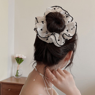 Buộc tóc Scrunchies bằng vải Organza họa tiết chấm bi thời trang Basic phong cách Tiểu thư - Mely T119