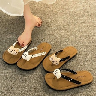 Dép Tông Nữ Xỏ Ngón Sticker Mèo Cá Đế Mềm Đi Biển Phong Cách Mới TONGMEO2