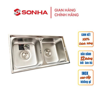 Chậu rửa chén bát sơn hà s82, 2 hố cân, inox 304 không gỉ - elink lighting