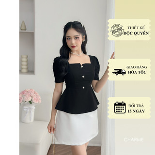 Áo peplum thiết kế cổ vuông đính cúc cao cấp Charme 306002
