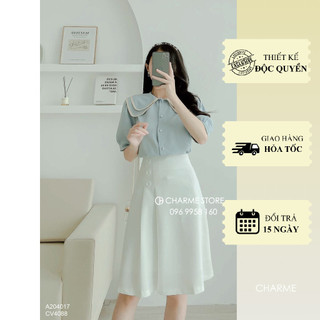Chân váy xếp ly 3 cúc Charme 104088