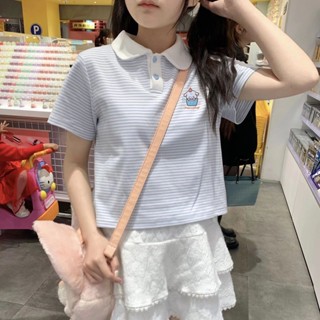  Áo sơ mi Polo tay ngắn sọc ngọt ngào dễ thương dành cho nữ 