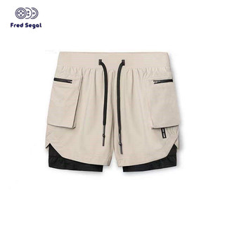 Men's Summer Workout Anti-Exposure Multi-Pocket Quick-Drying Breathable Double Layer Running Exercise Shorts Thin Five Points Basketball Shorts Rmax