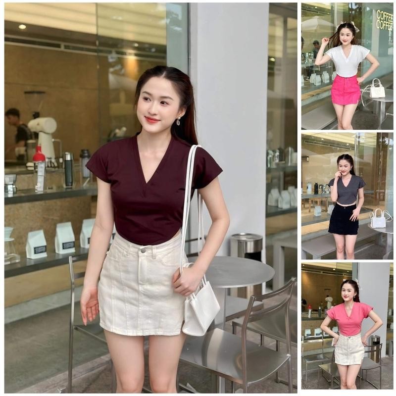 Áo croptop tay ngắn cổ V  kiểu vạt bầu xinh xắn A5804 BD store Sơ Mi Nữ