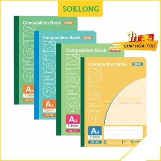 Vở kẻ ngang A4 200-500 trang may dán gáy Klong Compostion Book [SOKLONG], sổ Klong ghi chép viết bài