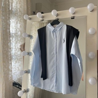 Áo sơmi nữ tay dài kẻ sọc thêu logo - NS339