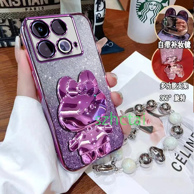 Ốp lưng infinix Note 40 Note40 Pro Note 30 5G Note 30 Pro Note 12 G96 Note12 2023 Note10 Pro Ốp Điện Thoại Giá đỡ thỏ dễ thương Long lanh Vỏ điện thoại mềm bằng silicon trong suốt có dây treo vòng tay